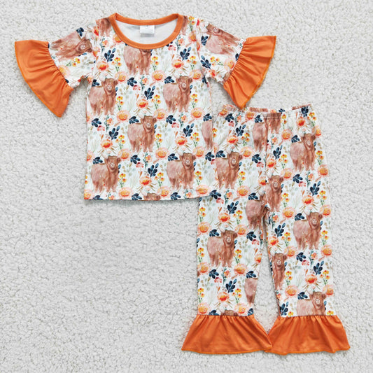 (Promotion)Girls Highland cow print pajama set  GSPO0222