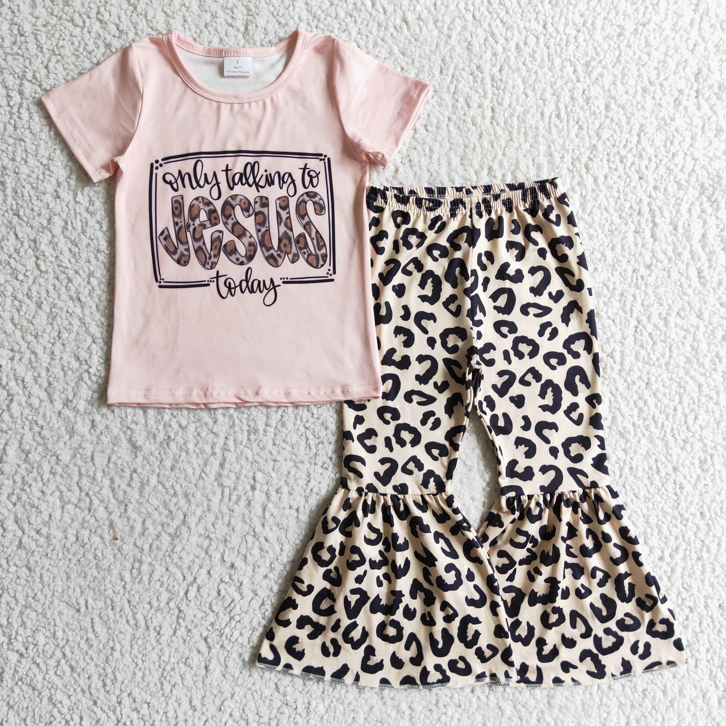 Girls pink leopard print JESUS outfits GSPO0226