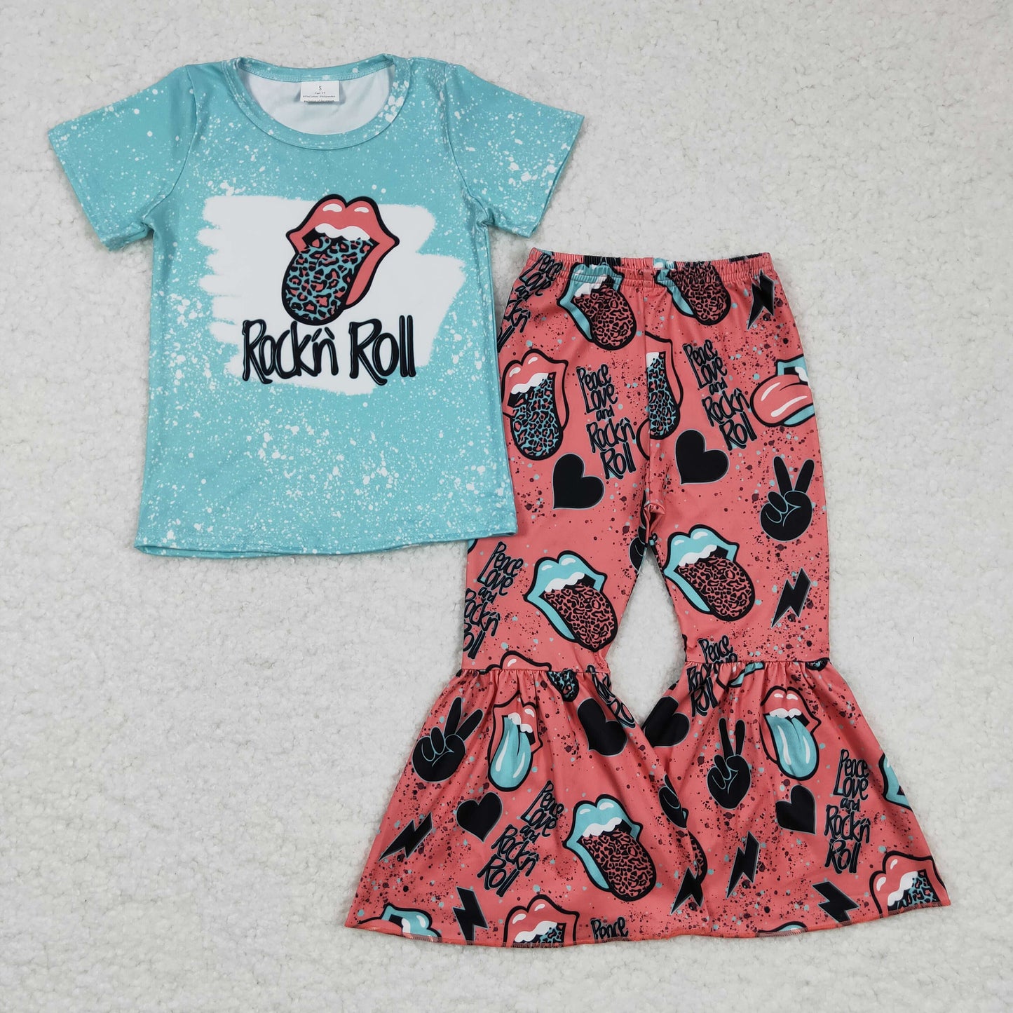 (Promotion)Girls blue bleach top bell pants outfit   GSPO0255