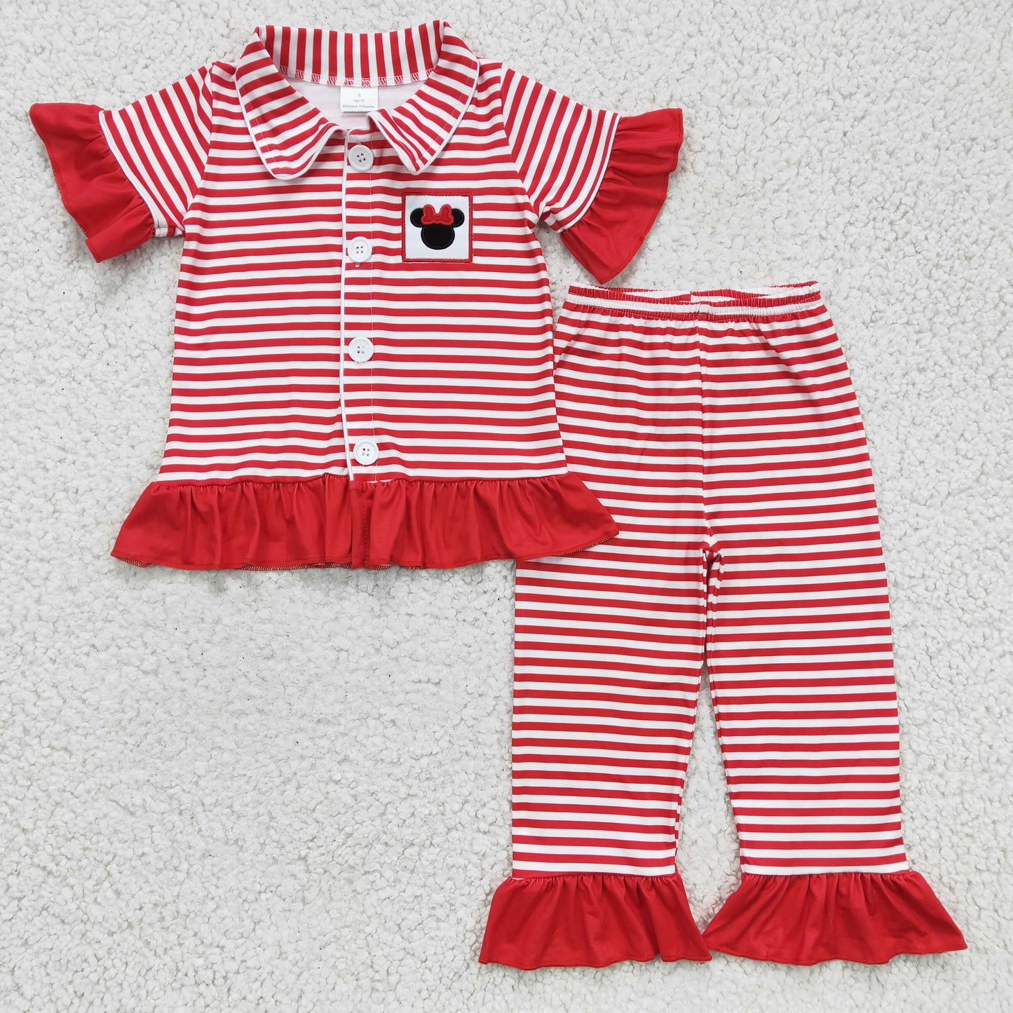 (Promotion)Girls short sleeve stripes print pajama set GSPO0256