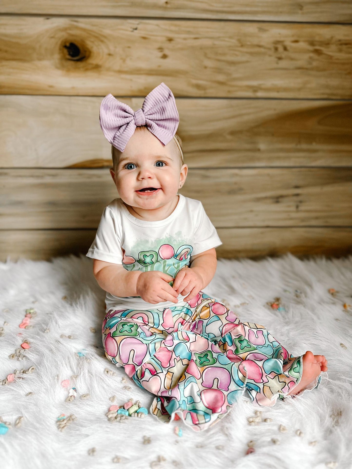 Girls LUCK CHARM print St. Patrick's Day bell pants outfit GSPO0303