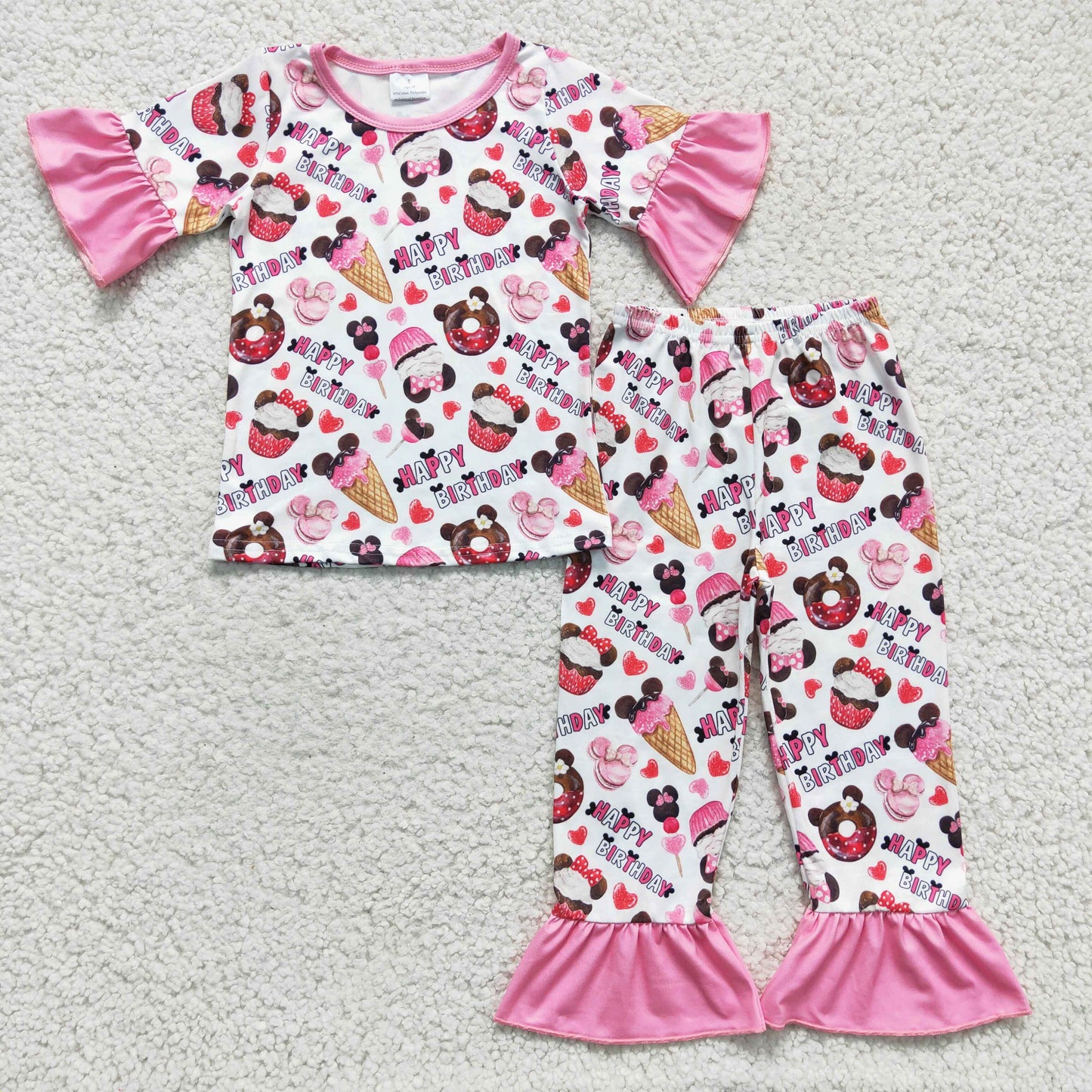 (Promotion)Girls cartoon print Happy Birthday pajama set GSPO0306