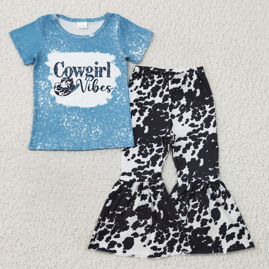 (Promotion)Girls cowgirl vibes print bell bottom pants western outfits    GSPO0316