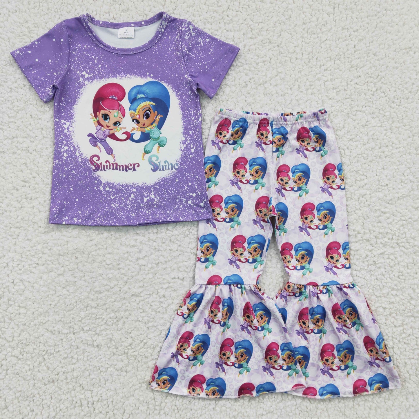 Girls short sleeve purple cartoon print outfit GSPO0331