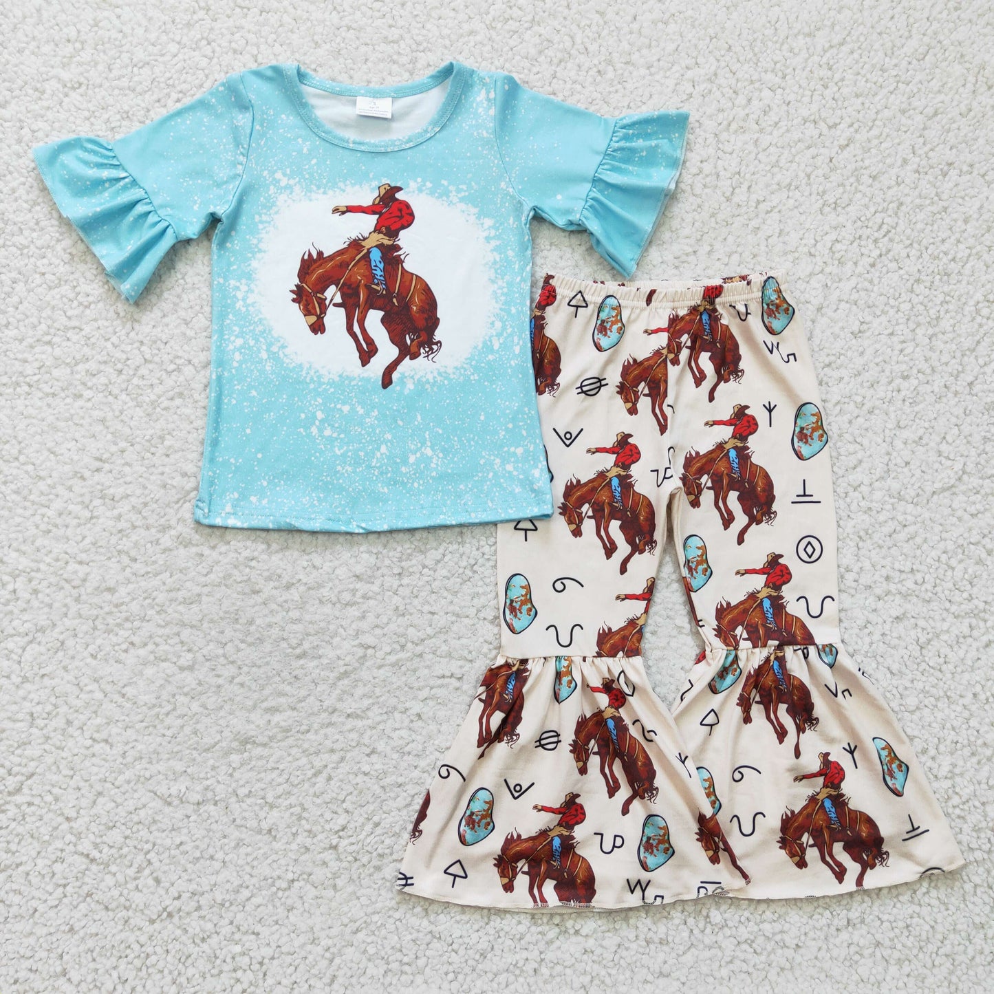 Girls blue western print bell pants outfit GSPO0336
