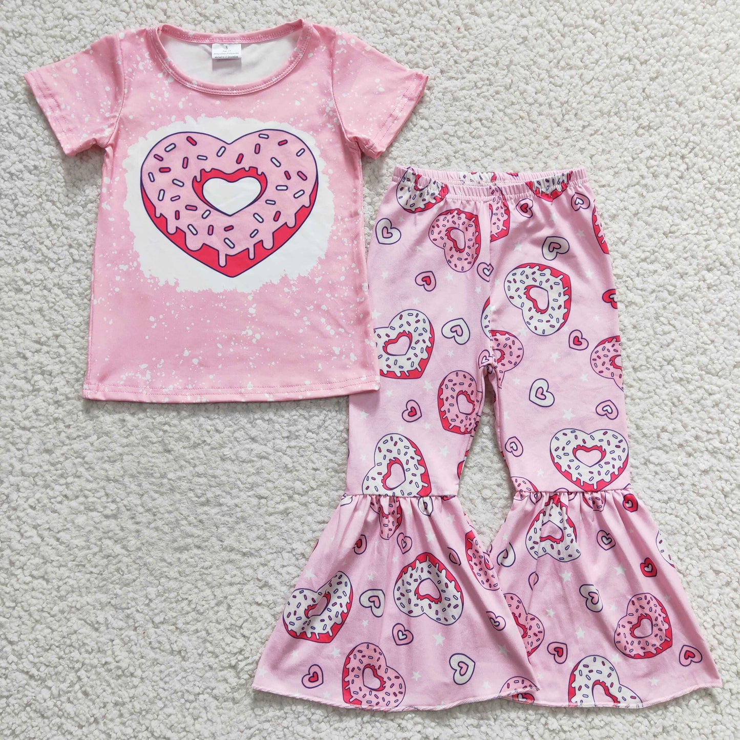 Girls pink heart donuts print Valentine's Day outfit GSPO0378