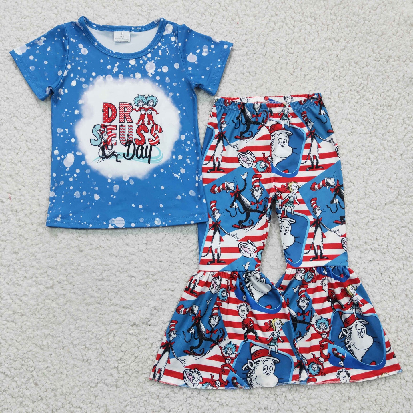 Girls blue cartoon print bleached top outfits GSPO0406