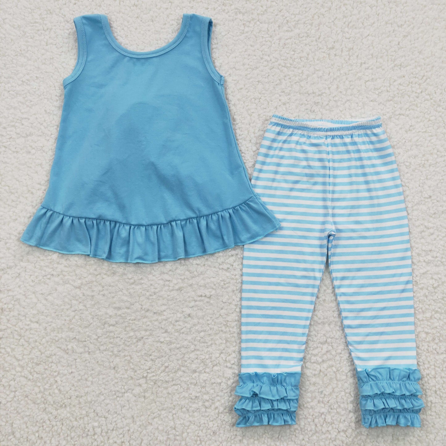 Girls blue sleeveless top stripes legging pants outfits GSPO0505