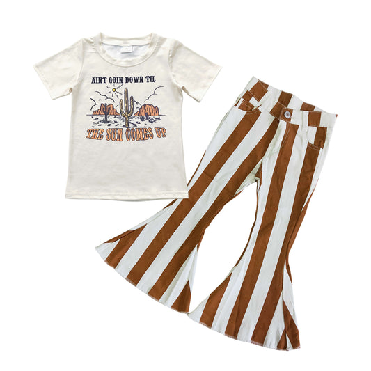 Girls mountain cactus sun print top western Denim Pants outfits  GSPO0523