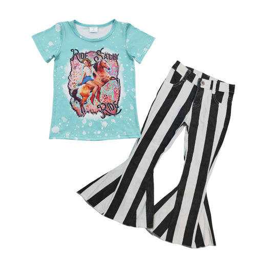 Girls RIDE SALLY RIDE top black stripes denim bell bottom jeans western outfits GSPO0598