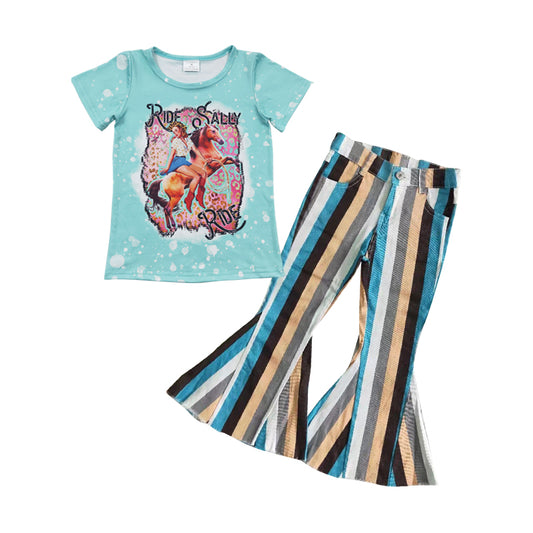 Girls RIDE SALLY RIDE top stripes denim bell bottom jeans western outfits GSPO0599