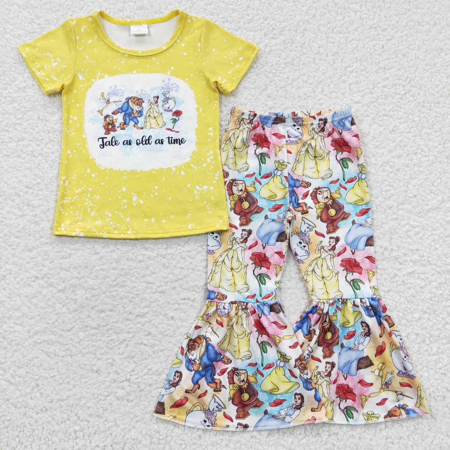GSPO0621 Girls yellow cartoon princess top bell bottom pants