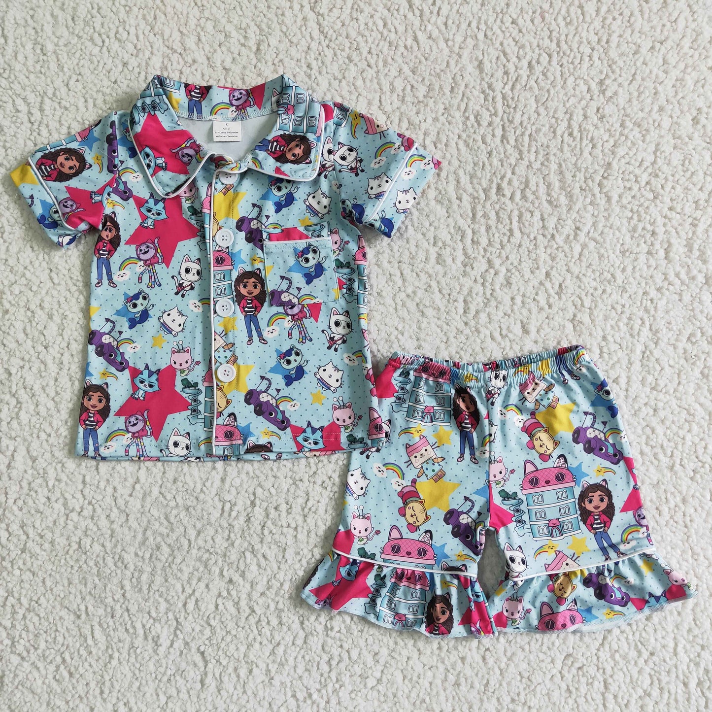(Promotion)GIrls' Summer cute cat print pajamas clothes set GSSO0014