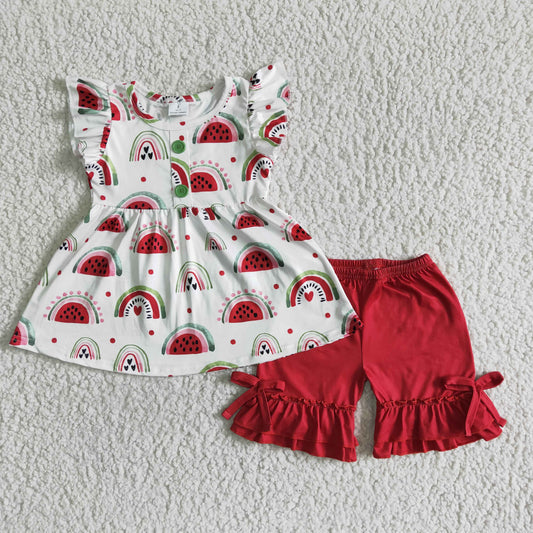Flutter sleeve ruffles shorts summer outfits GSSO0005