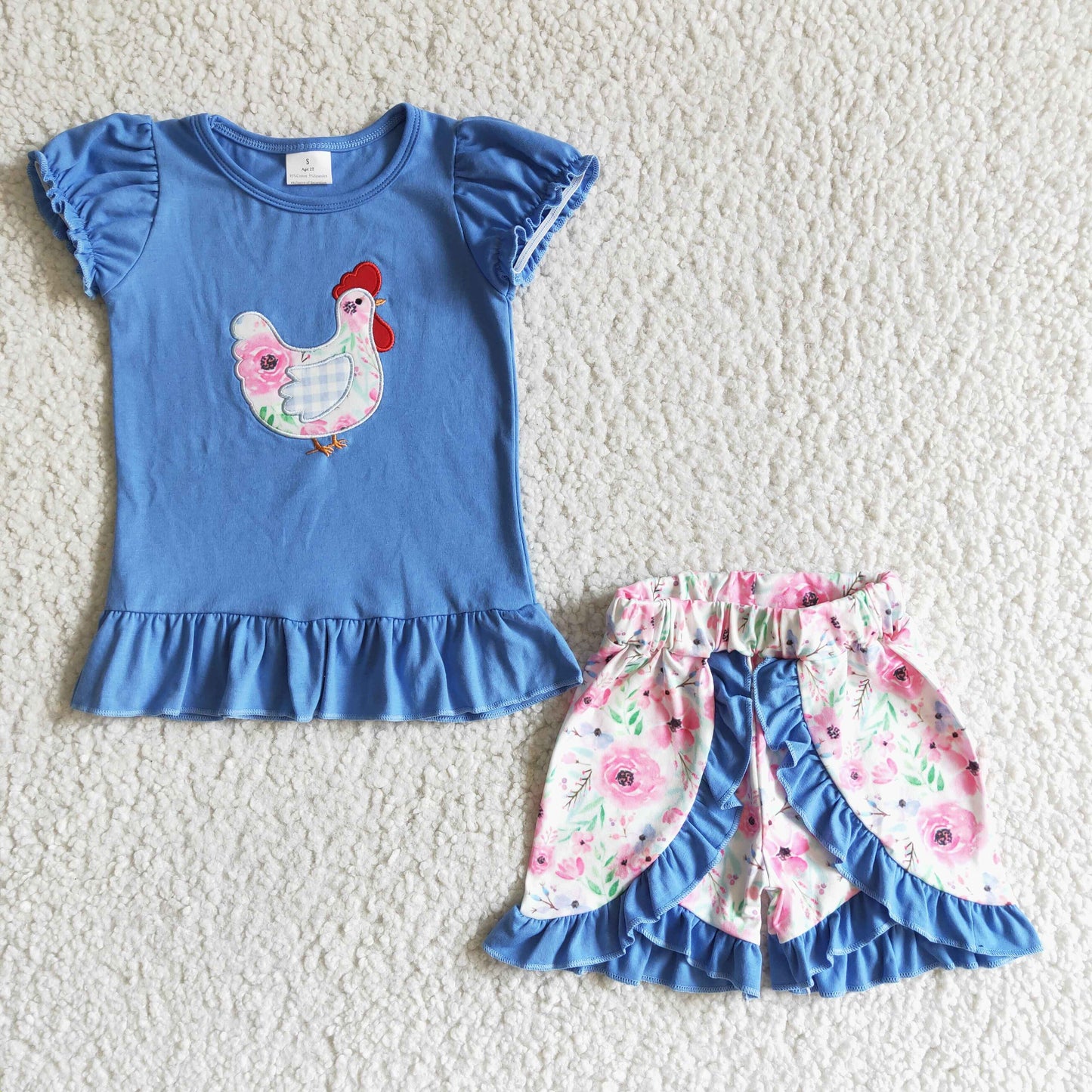 Short sleeve ruffles shorts embroidery outfits GSSO0020