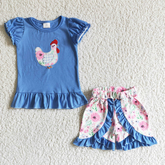 Short sleeve ruffles shorts embroidery outfits GSSO0020