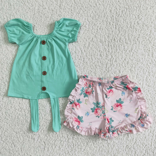 (Promotion)Short sleeve ruffles shorts summer outfits   GSSO0034