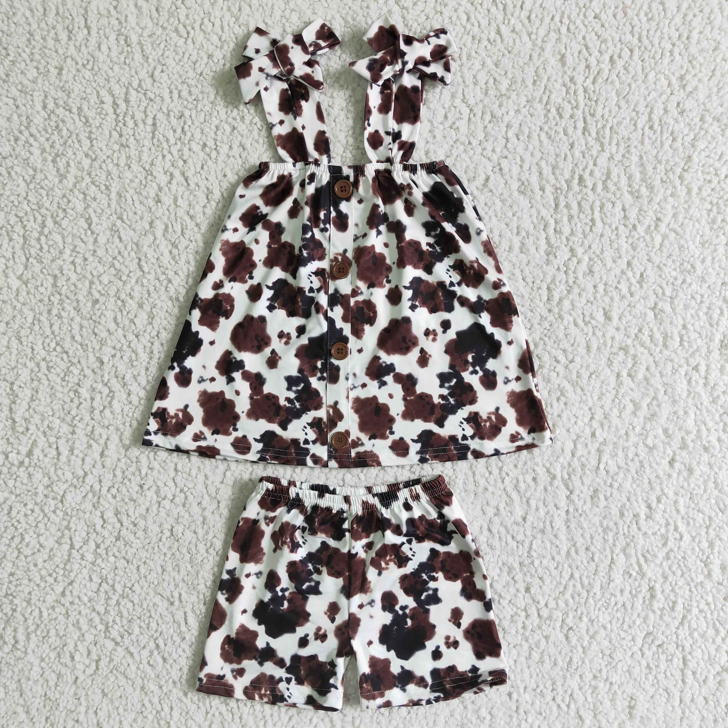 (Promotion)Halter top and shorts brown cow print girls summer outfits GSSO0037