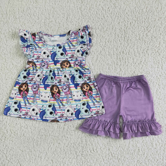 Flutter sleeve Ruffles shorts summer outfits GSSO0068