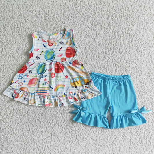 Sleeveless ruffles shorts back to school outfits  GSSO0112