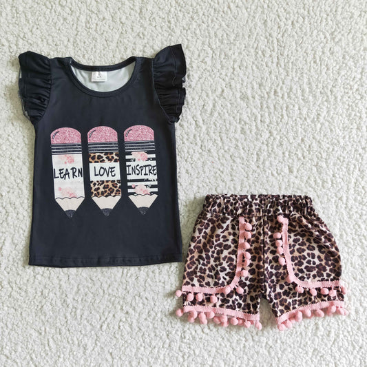 Flutter sleeve pompom shorts back to school outfits  GSSO0117