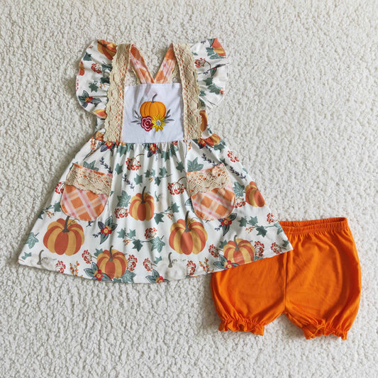 Girls sleeveless punpkin shorts outfits    GSSO0125