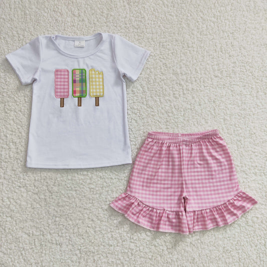 (Promotion)Girls popsicle embroidery outfits  GSSO0157