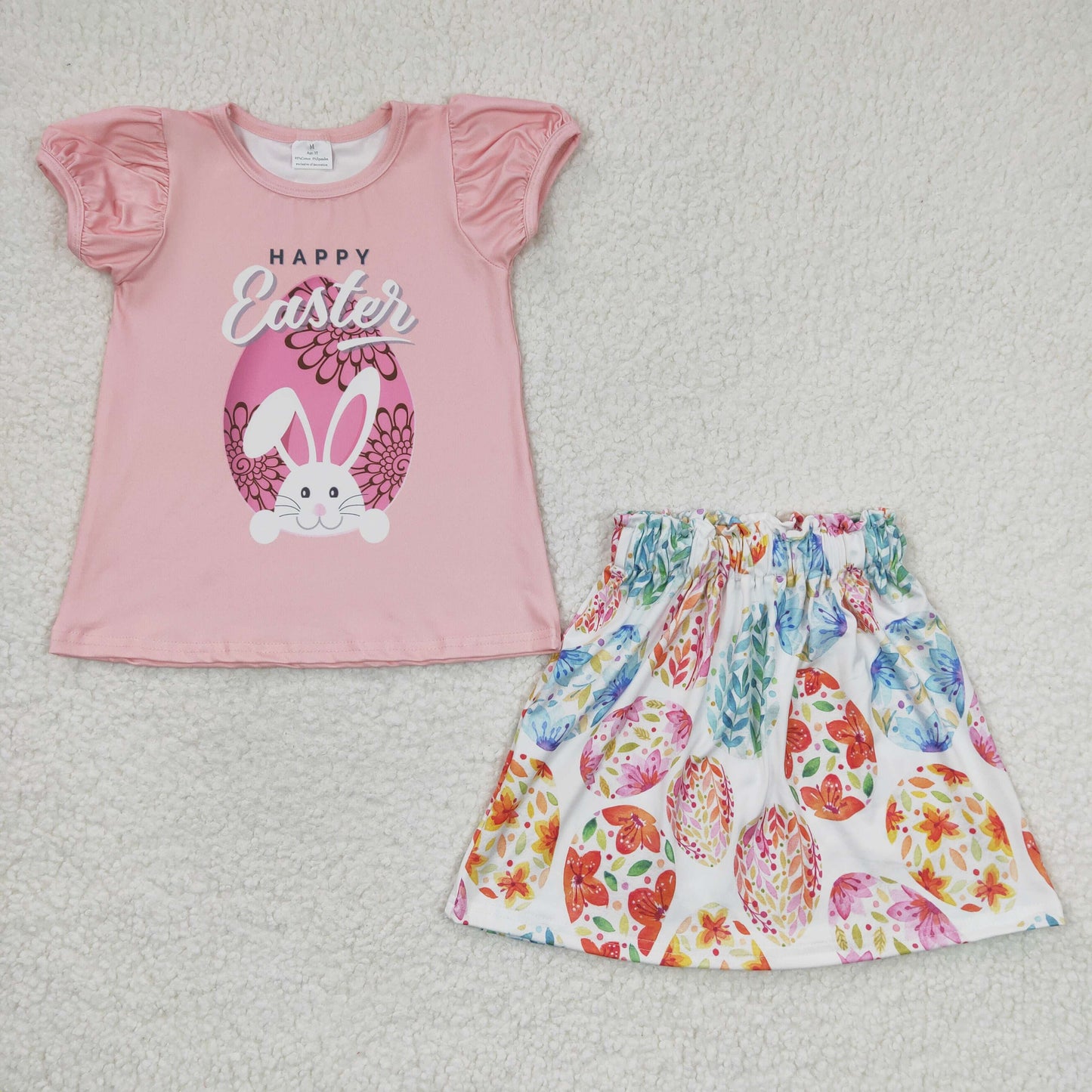 Girls Happy Easter bunny print top flowers skirt outfits GSSO0167
