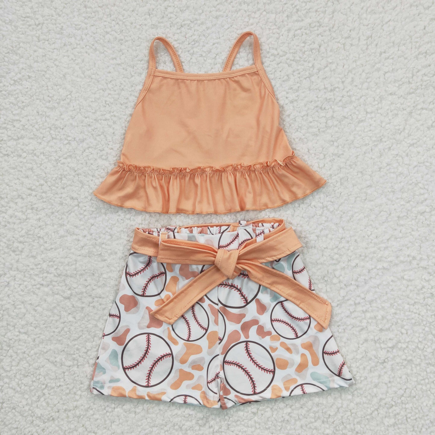 (Promotion)Girls baseball print summer outfits   GSSO0172