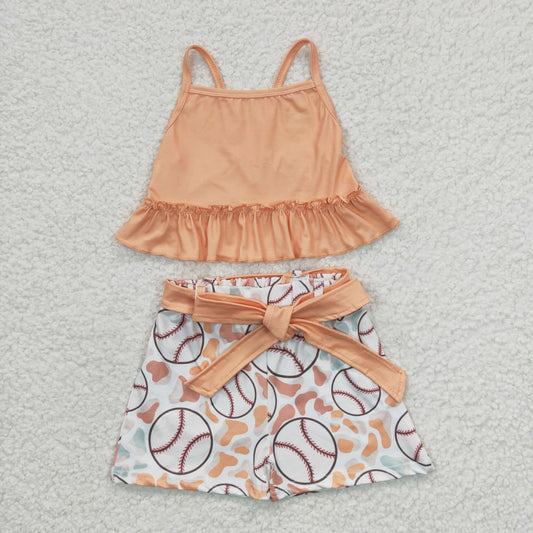 (Promotion)Girls baseball print summer outfits   GSSO0172