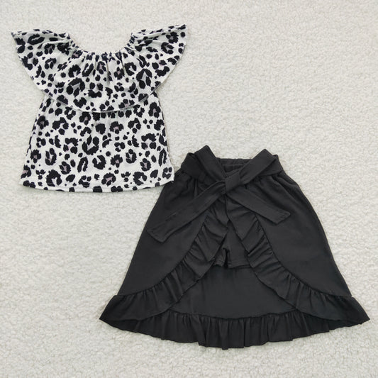 Girls cheetah top black skirt 2pcs outfit  GSSO0183