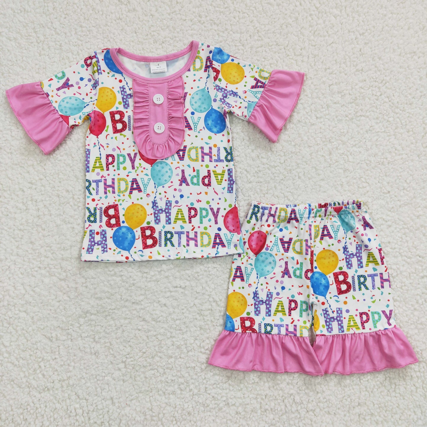 Girls Happy Birthday print summer pajamas GSSO0198