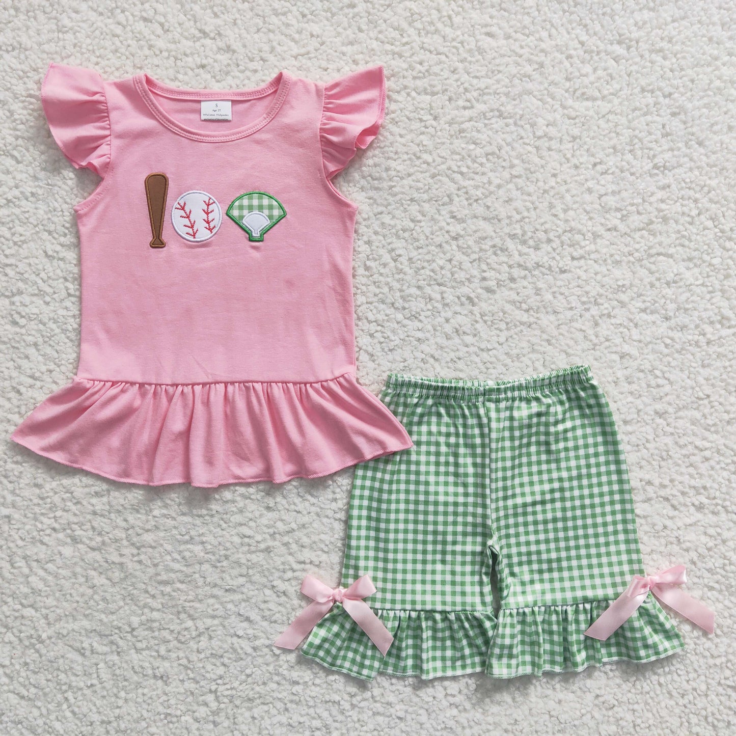 Girls baseball print ambroidered summer outfits GSSO0205