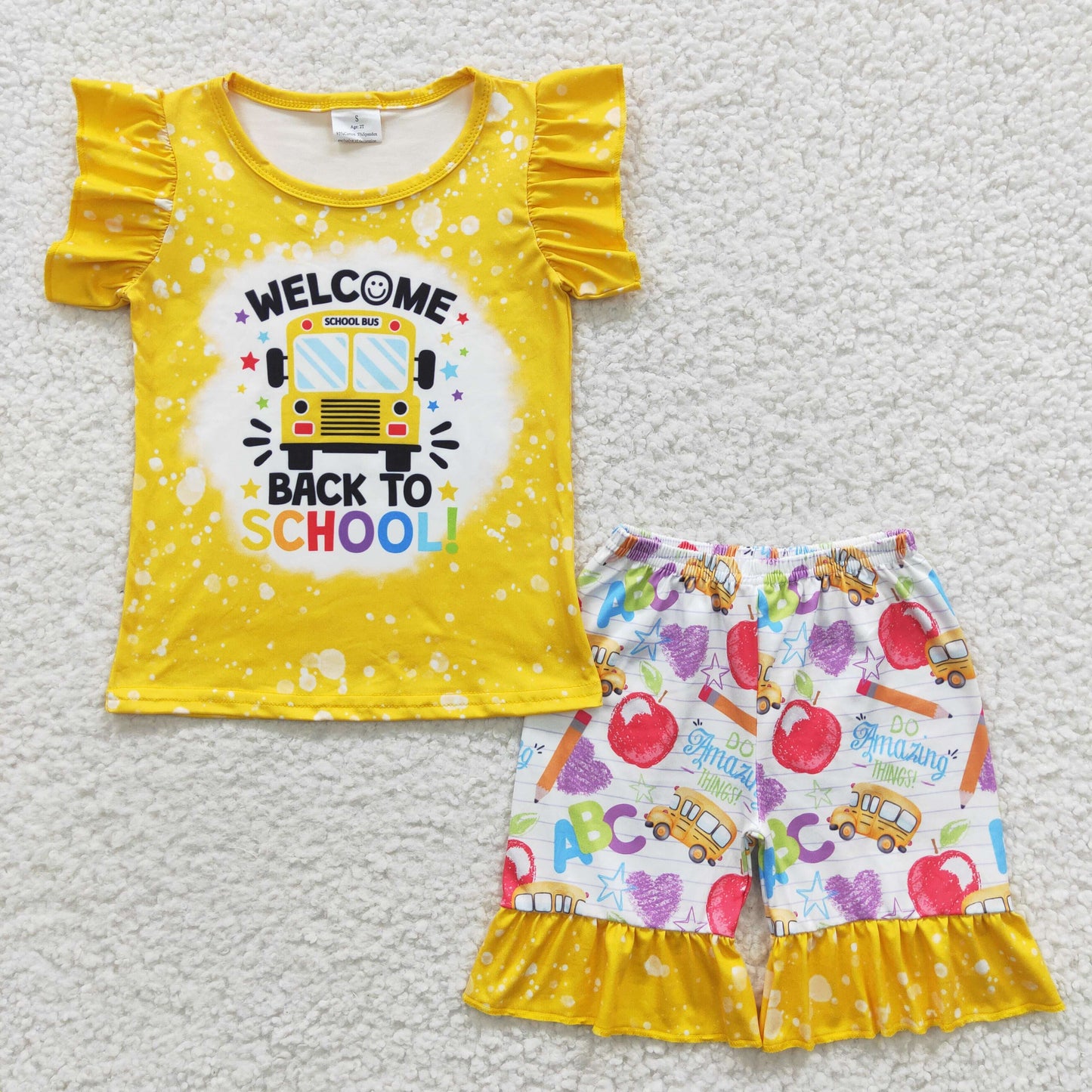 Welcome Back to School Yellow Outfits Sibling Clothes Set