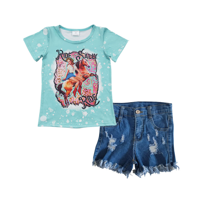 Girls RIDE SALLY RIDE top blue denim summer shorts western outfits GSSO0302