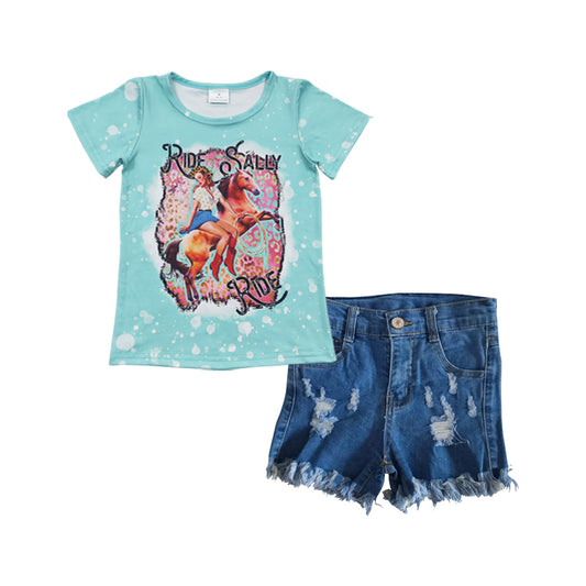 Girls RIDE SALLY RIDE top blue denim summer shorts western outfits GSSO0302