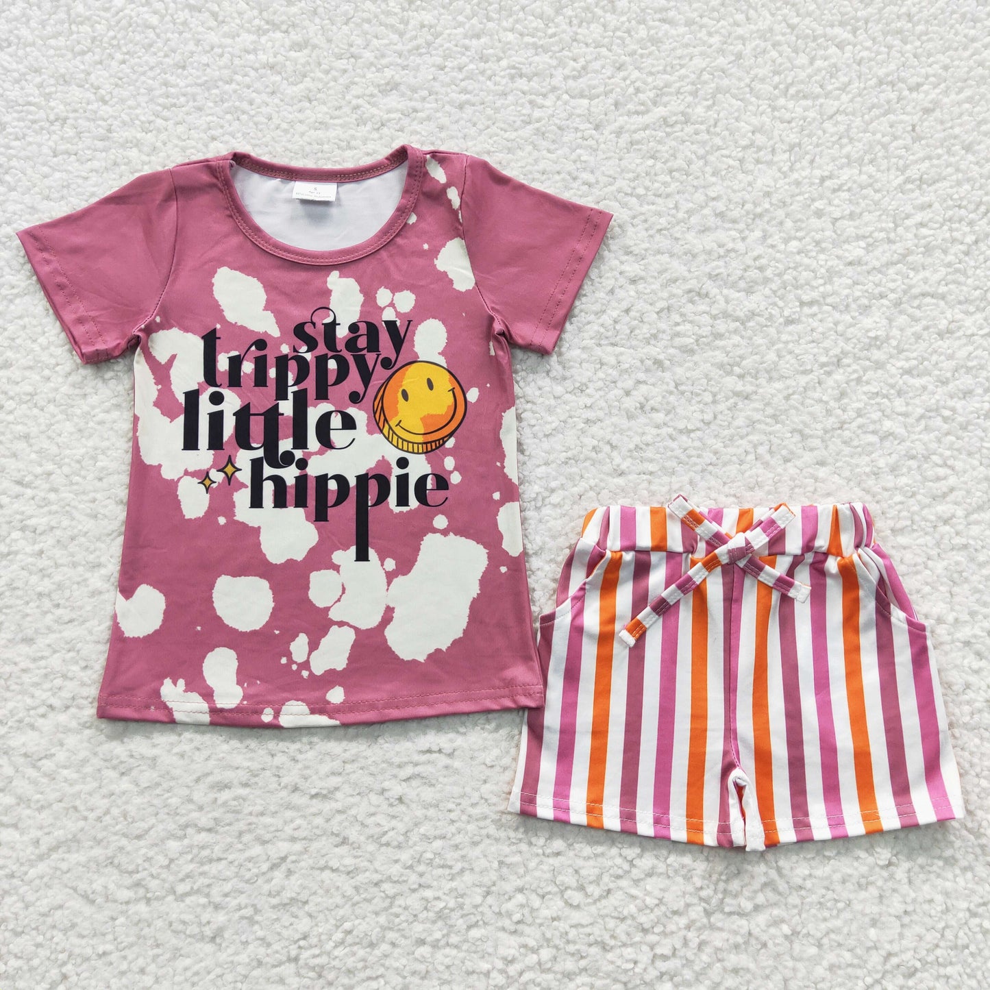 GSSO0314 Stay trippy little hippie pink top stripes shorts summer outfits