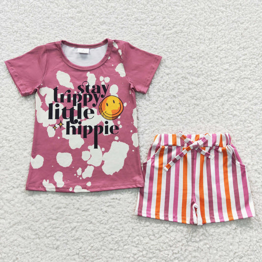 GSSO0314 Stay trippy little hippie pink top stripes shorts summer outfits
