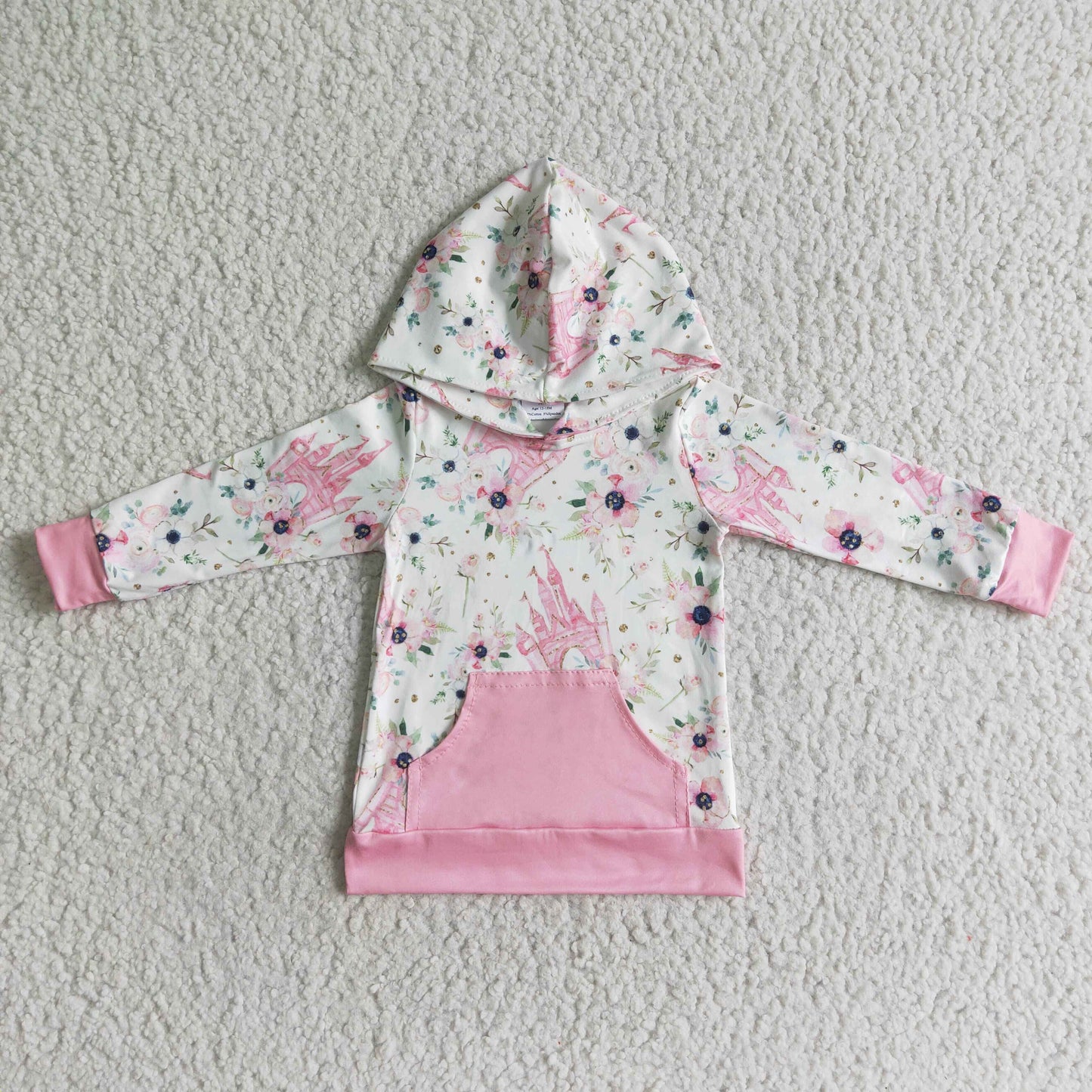 Baby Girls Long Sleeve pink castle print hooded tops GT0011