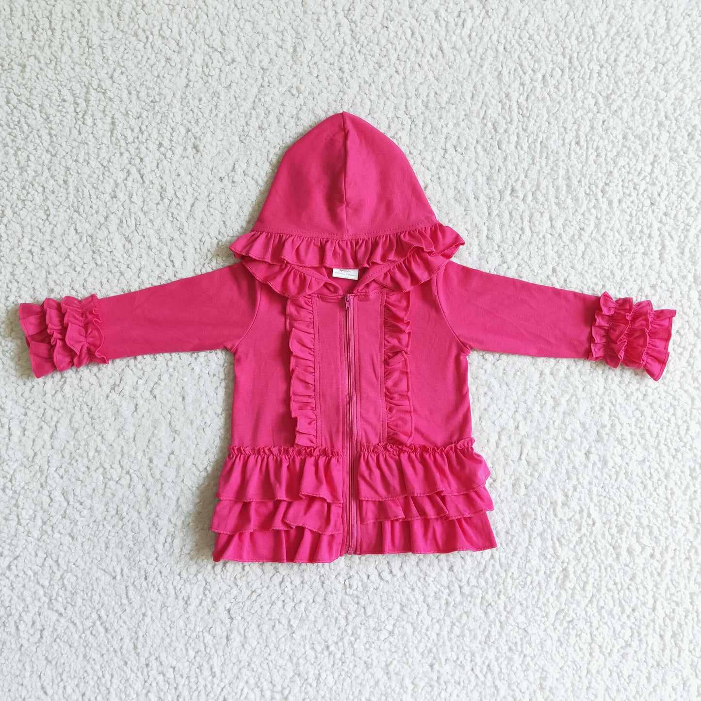 Girls hooded ruffles jackets hot pink GT0020