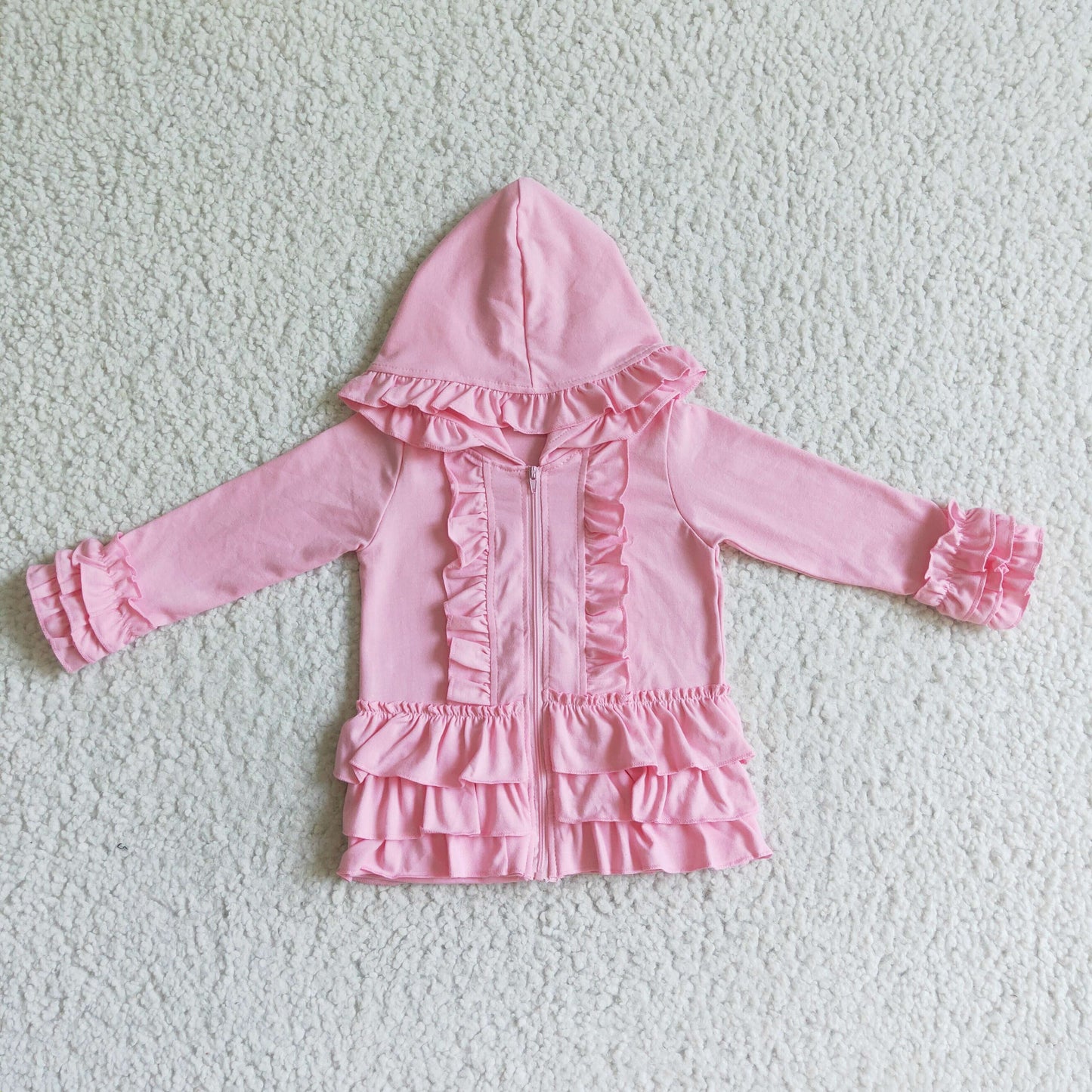 Girls hooded ruffles jackets light pink GT0021