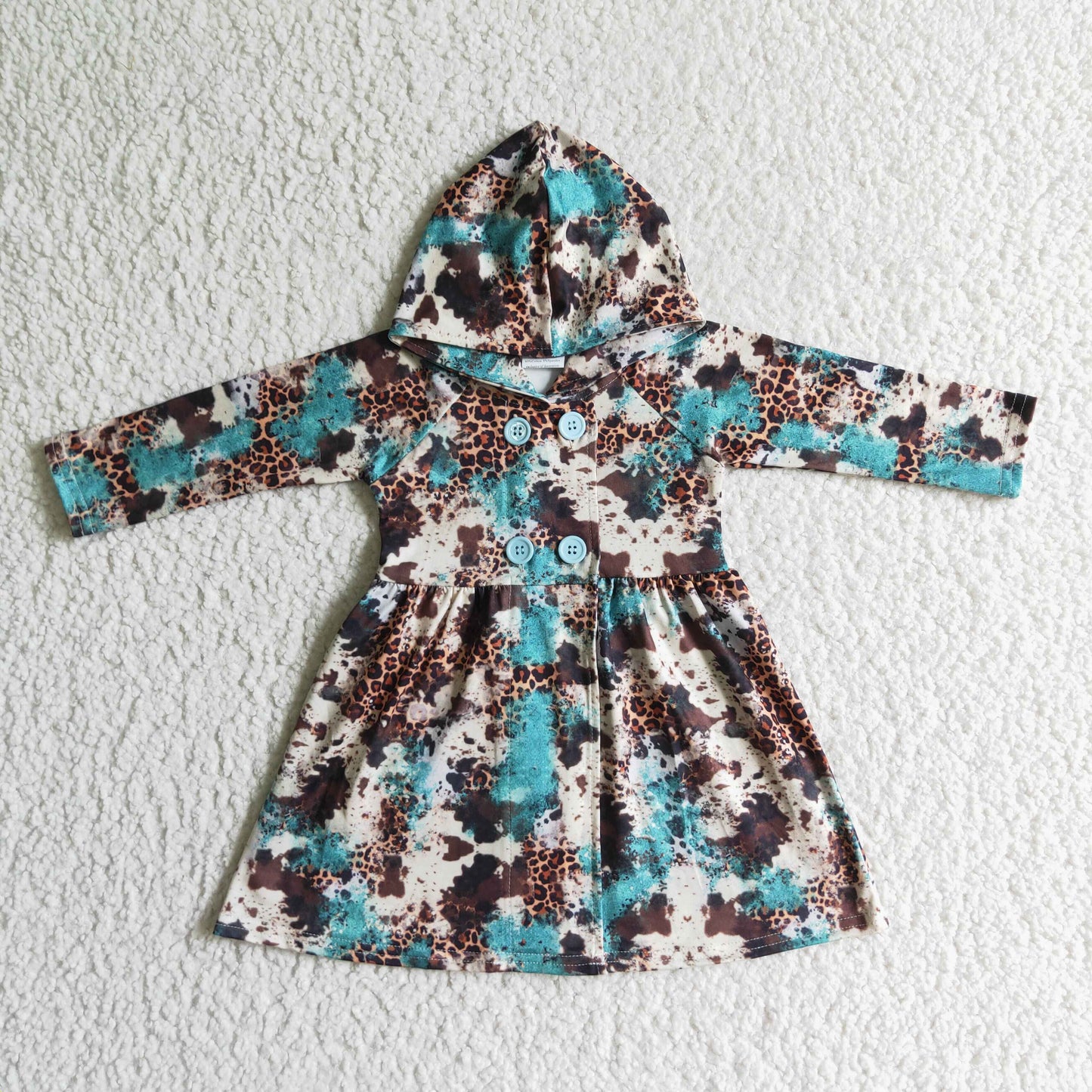 (Promotion)Cow Hide Western Print Girls Buttons Coat Hoodie Dress  GT0027