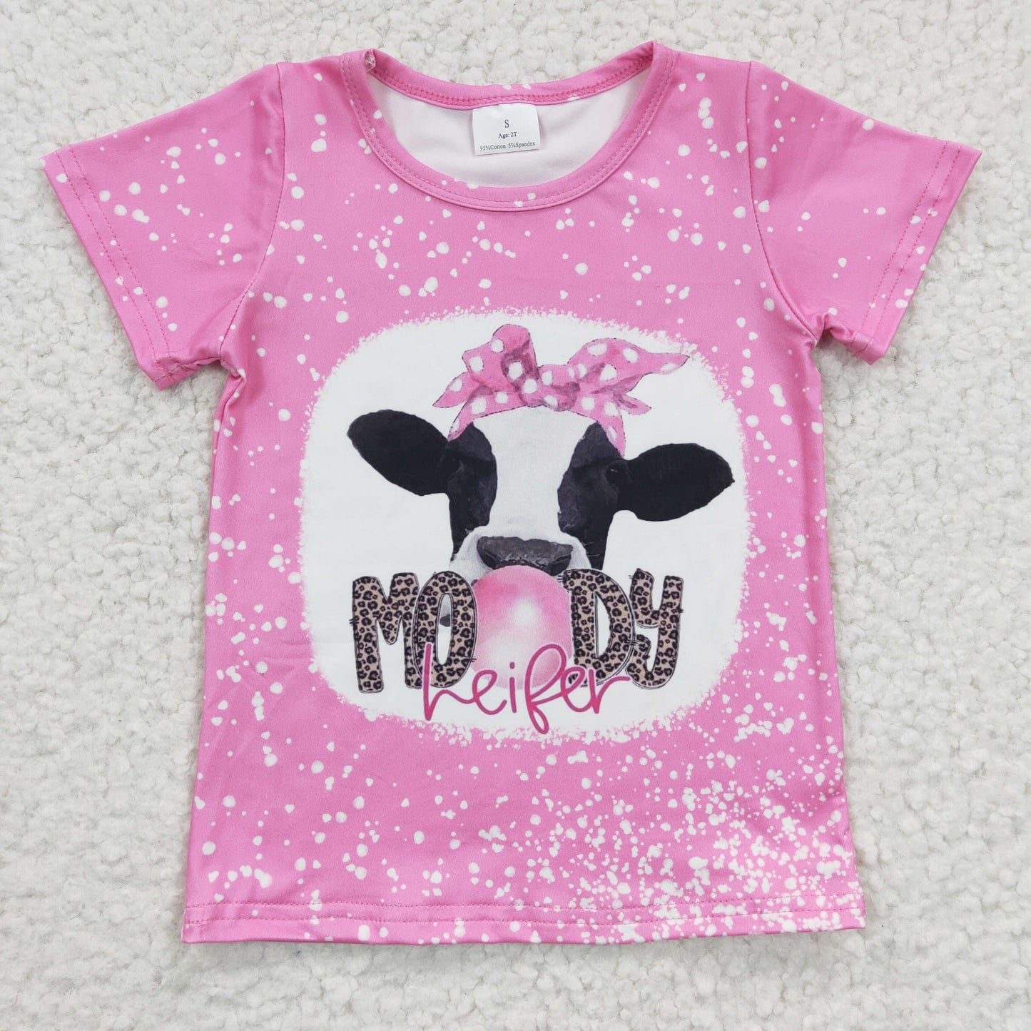 Girls pink MOODY heifer print top GT0128