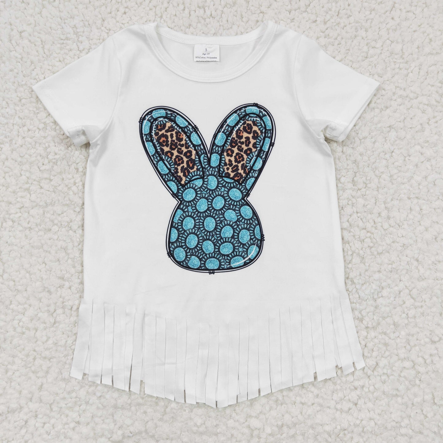 Turquoise Print Tassels Girls Western Tee Shirts Top Sisters Wear