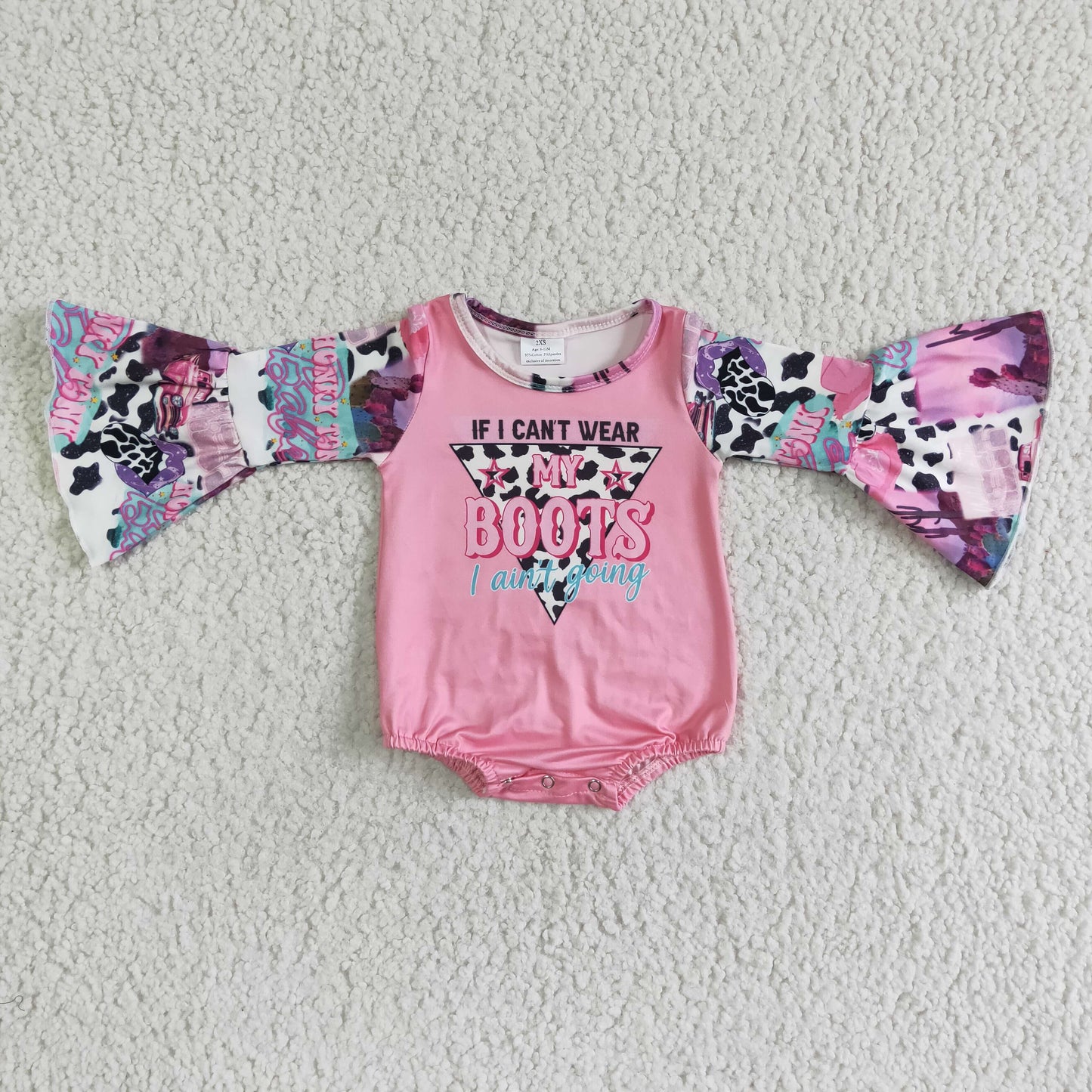 (Promotion)Girls long sleeve BOOTS print western romper LR0004