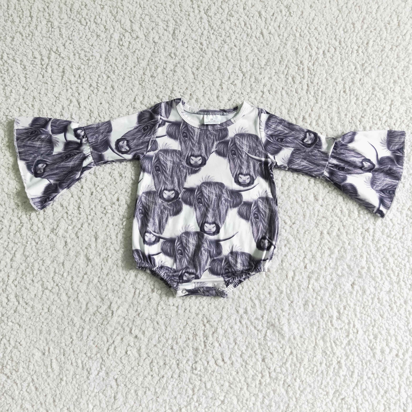 (Promotion)Highland Cow Grey Print Baby Girls Western Fall Romper    LR0017