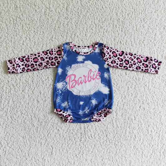 (Promotion)Come On Let's Go Party Pink BA Leopard Print Baby Girls Long Sleeve Romper    LR0021