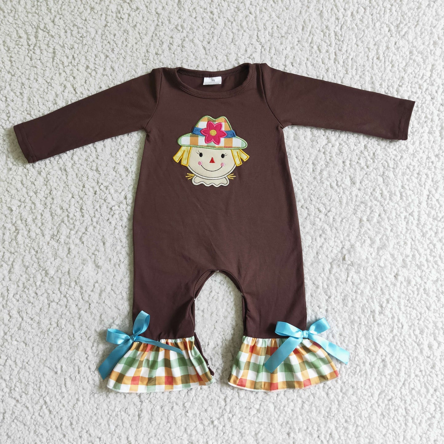 Girls fall scarecrow embroidery romper LR0035