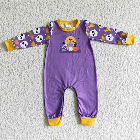 (Promotion)RIP Spooky Pumpkin Purple Print Boys Halloween Romper    LR0044