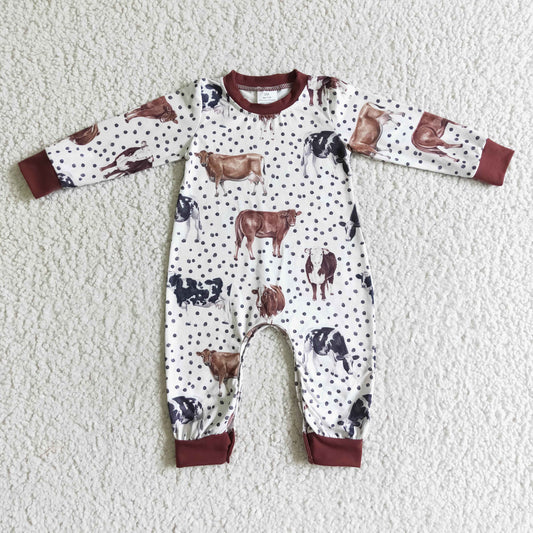 Boys fall long sleeve cow print romper   LR0058